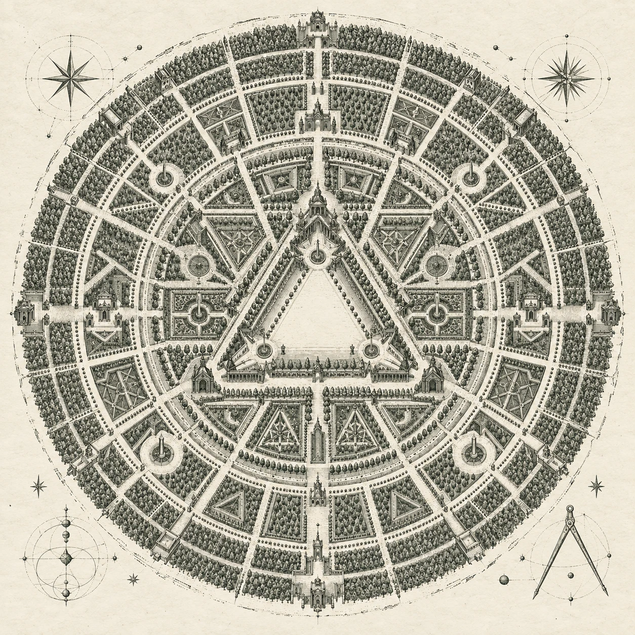 Engraved circular garden